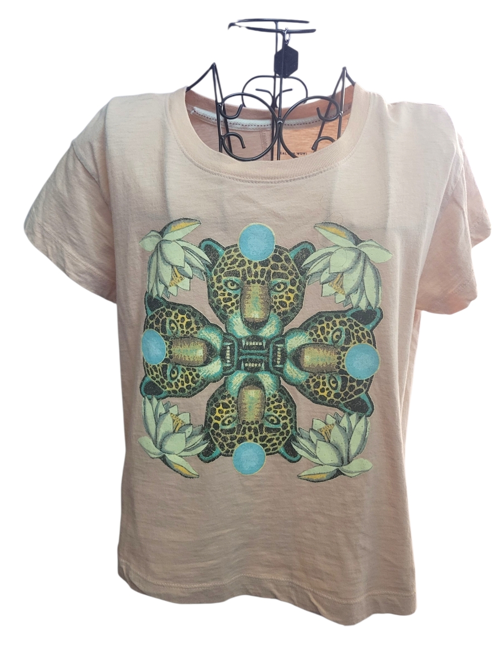 Women's Cream Graphic Tee with Leopard Medallion